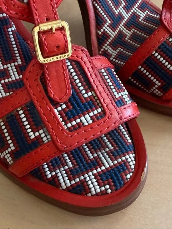 Tory Burch Florian Sandals Heels Tapestry Size 8 - Picture 11 of 15